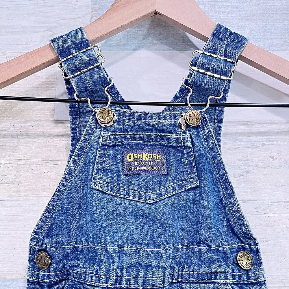 OSHKOSH B'GOSH Vintage Vestbak Denim Overalls Blue Cotton USA Baby 12 Month 12M